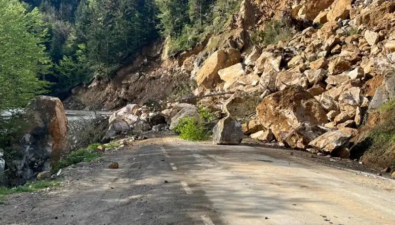 Giresun'da Heyelan Sonrası Yol Ulaşıma Kapandı, Durum Müracaatı Bekliyor
